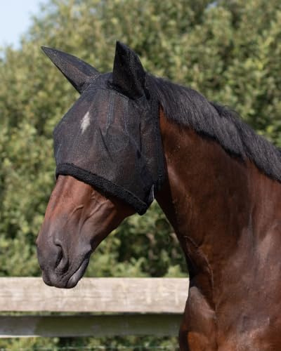 netproshop Fliegenmaske mit Ohren Tragbar ohne Halfter Schwarz Shetty, Fohlen Pony/Cob/Full, Groesse:Shetty