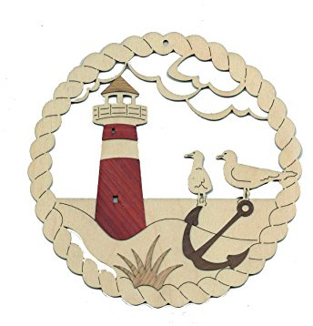 Kuhnert Fensterbilder/Zierschmuck - Holzdekoration mit aufgesetztem Edelholzfurnier - Motiv: Leuchtturm - Maße: 18 x 18 cm - Made in Germany