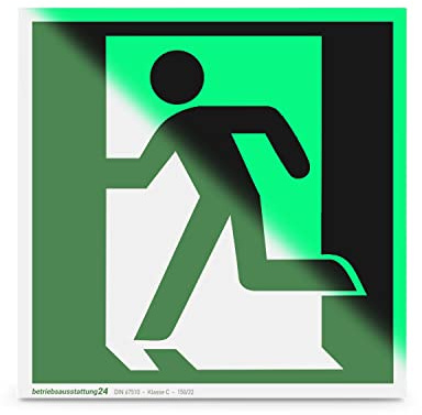 Fluchtwegschild Zusatzschild links | Folie, langnachleuchtend | 15 x 15 cm | ASR A1.3 ISO 7010 E001 | DIN 67510 Klasse C | Notausgang Rettungszeichen| Betriebsausstattung24®