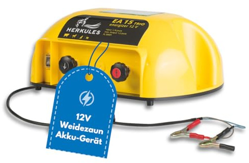 Herkules Weidezaungerät EA 15 - Flexibles 9V/12V/230V Trio-Gerät - Elektrozaungerät für bis zu 12 km Zaun - Mobiles Weidegerät mit 8000 V Leistung für Akku-, Batterie- und Netzbetrieb