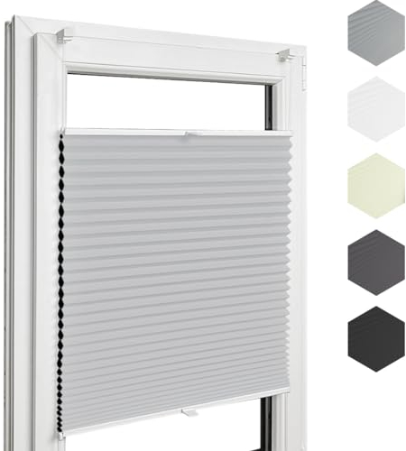 Home-Vision® Premium Doppelplissee Wabenplissee ohne Bohren mit Klemmfix (Weiß-Grau, B75cm x H200cm) Modern Klemmfix Blickdicht Plissee Sonnenschutz Hitzeschutz Jalousie für Fenster Thermo