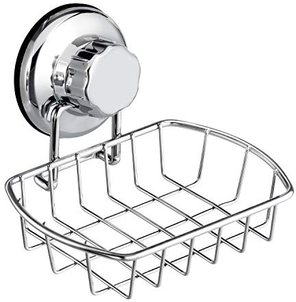 iPEGTOP Vacuum Suction Soap Dish Soap Saver, Bar Soap Sponge Holder for Shower, Bathroom, Tub and Kitchen Sink - Rust Proof Stainless Steel，Chrome