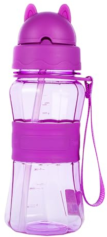 Sigdio Kinder Trinkflasche ab 2 Jahr mit Strohhalm BPA frei Kinder Wasserflasche Auslaufsicher Sporttrinkflaschen mit Tragegurt für Schule, Laufen, Fahrrad und Outdoor-Aktivitäten (Lila)