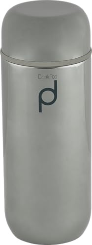 DrinkPod Doppelwandige Metallische Isolierflasche aus Edelstahl – 200ML, 6 Stunden Heiß/Kühl Auslaufsicher BPA-Frei, Hochglanzpolitur, Reisetasse, Trinkflasche, unterwegs Trinken, HCF-200AG