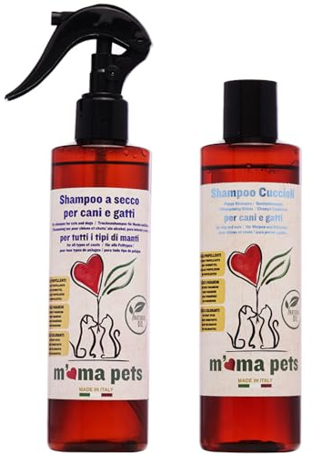 Mama Pets Trockenshampoo und Welpenshampoo-Set für Hunde und Katzen 2x250ml - 500 ml