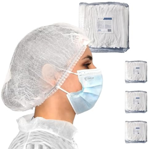 OneProtek -Set mit 4x 100 Stück Einweg Haarnetz Vliesstoff - Weiße - Einweghaube Spinnvlies Klipphauben - Komfort & Luftdurchlässig (53 cm)