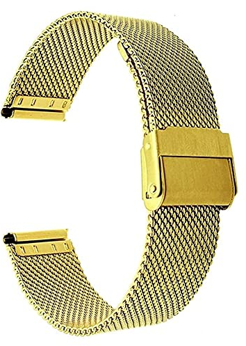 ZZDH Uhrenarmband Edelstahl Metallgitterband Schnellverschluss Uhrenarmband Smart Watch Armbänder Für Männer Frauen 13mm 14mm 16mm 17mm 18mm 19mm 20mm 22mm (Color : Gold, Size : 18mm)