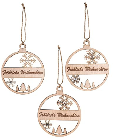levandeo 3er Set Deko-Anhänger Weihnachten Holz Birkenholz Eiskristall Weihnachtsbaum Tannenbaum Weihnachtsdeko Christbaumschmuck ugel Baumschmuck Holzanhänger