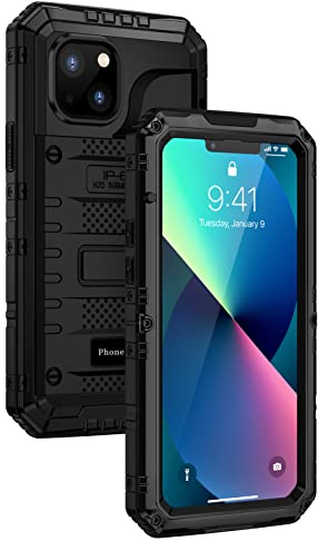 seacosmo iPhone 13 skal, IP68 vattentätt, militärklass stötsäkert mobilskal med inbyggt skärmskydd och kameraskydd, 360° fullt skydd metallskal för iPhone 13, svart