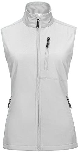 33,000ft Damen Leichte Laufweste Outdoor Softshell Weste Frau Ärmellose Jacke Winddichte Wasserdichte Atmungsaktive Vest Gilet für Laufen Golf Wandern Eisgrau XL
