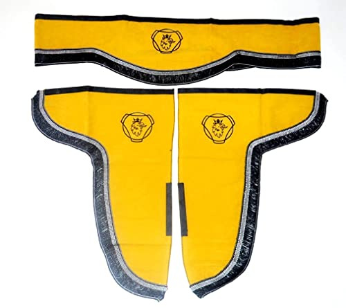3 Rideaux décoratifs en Peluche avec Glands Noirs pour camions Scania R S P L (Jaune) avec Les Griffons