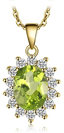 JewelryPalace 2.2ct Collana Donna Kate Middleton Argento 925 con Naturale Peridoto Verde, Princess Diana William Collana Ciondolo Pietra Ovale con Catena 45cm, Collane Pendenti Oro Set Gioielli Donna