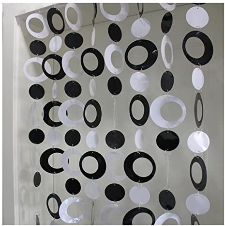 QueenBox® 63in 8pcs Round Sequin Beaded Curtain, Bling Door String Curtain for Wall Panel Fringe Window Room Divider Blind, Black White