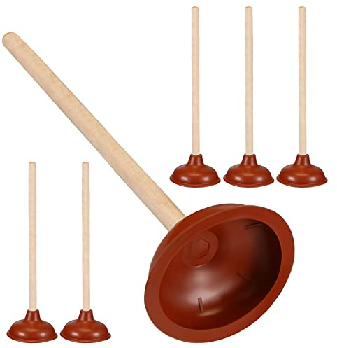 Lallisa Toilet Plungers with 18 Inch Long Wooden Handle Force Suction Cup Rubber Plunger for Bathroom Heavy-duty Strong Sink to Fix Clogged Toilets Drains Sinks (Brown,6 Pcs)