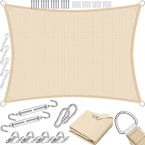 KESSER® Tenda a vela, parasole, paravento | Tessuto HDPE | idrorepellente e antivento, robusto e stabile per ombreggiare il giardino, balcone o il terrazzo, Crema, 4x6m