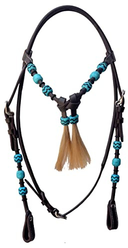 Weaving Craft Stunning Dark Brown Leather Snaffle Cavesson Horse Riding Bridle Leather Western Headstall Natural Hand Braided Turquoise Rawhide Futurity Knot Natural Hair Tassels Bridle Standard