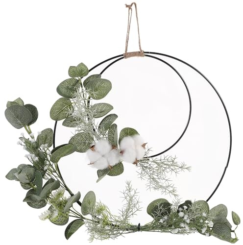 iplusmile Couronne de Fleurs artificielles en métal d'eucalyptus - Couronne Murale - Murale en Plastique - de Printemps - de Fleurs pour Mariage, Anniversaire, fête