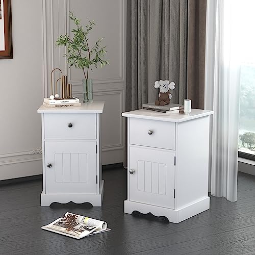 Hi-Bedside Tables Set of 2 - Ample Storage for Small Spaces,1 Drawer and 1 Door Nightstand for Bedroom,35x30x59cm,Assembly Needed (Two Pieces)