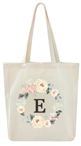 DWDC Sac fourre-tout en toile, sac cadeau personnalisé A-Z 26 lettres, sac à provisions écologique réutilisable, sac cadeau, adapté aux vacances à la plage, aux fêtes d'anniversaire de mariage.