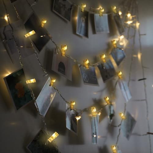 Voarge 1 set 10 m, 100 LED fotoljuskedja inomhus med klämma, med 50 klämmor för foton, ljuskedja bilder, hängande batteridrivna för vardagsrum, jul, gör-det-själv