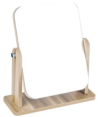 Housoutil Rechteckiger Kosmetikspiegel L Drehbar mit Holz und Glas | Tischmodell für Mädchen und Frauen, Klare Sicht, Stabile Halterung, Schlicht Elegant für Schlafzimmer