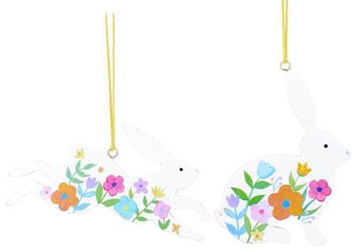 Gisela Graham Decoración de Pascua con diseño de liebre de madera, color blanco, juego de dos