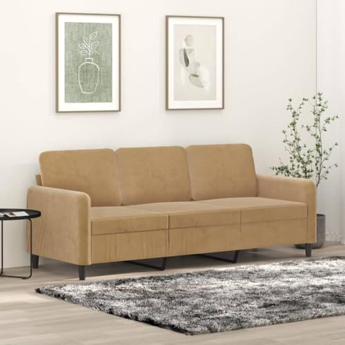 Willood 3-Sitzer Sofa, Loungesofa Couch mit Armlehnen Rückenkissen, Wohnzimmersofa Designsofa Metallgestell, Sitzmöbel Dreisitzer Braun 180 cm Samt