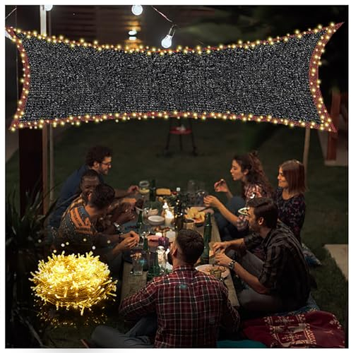 Sonnensegel, rechteckig, schwarz, 24 x 25 m, mit LED-Schnur, Terrassenabdeckungen für Schatten, Planen für draußen, Sonnensegel, Netzgewebe – Gartendach für ultimativen Sonnenschutz
