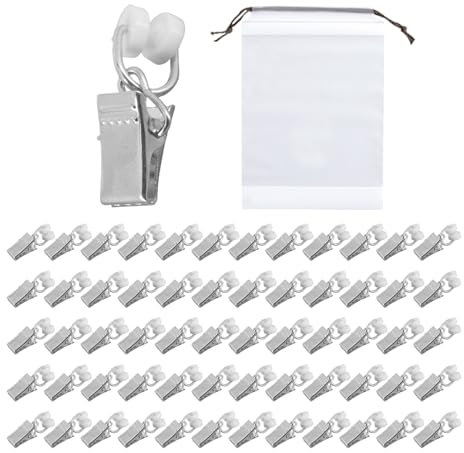 ZBHDEYG 60 Clip per Tende da Doccia, 1 Custodia, Rotolo per Tende in Metallo, Ganci per Tende da Fissare, Accessori per Tende da Esterno