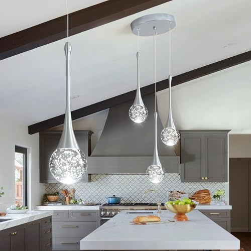CNMKLM Moderne Kristall-Pendelleuchte Hohe Decke Dimmbar LED-Hängelampe Blase Spirale Regentropfen Hängeleuchte Villa Duplex Speisesaal Treppenhaus Kücheninsel Hängende Beleuchtung(Silber,3-Lights)