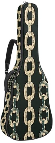 Gitarrentasche für Akustikgitarre mit zwei Taschen, Vintage-Kettendruck, wasserabweisend, doppelt verstellbarer Schultergurt, Gitarrentasche, Vintage-Kettenaufdruck, 42.9x16.9x4.7 in, Stilvoll
