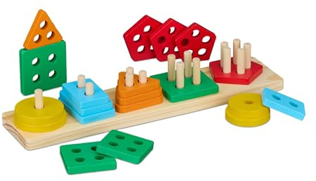 Relaxdays Gioco Incastro in Legno per Bambini, 5 Forme Impilabili, Giocattolo Educativo per Bimbi dai 3 Anni, Colorato