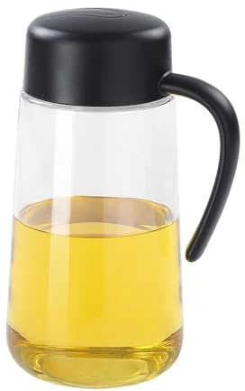 Auto Flip Cap 600ml Olive Oil Dispenser Bottle,Great capacity Condiment Dispensing Container for Kitchen, Non-Slip Handle Drip-Free & Spill-Free Spout,Easy Refill & Cleaning -Black
