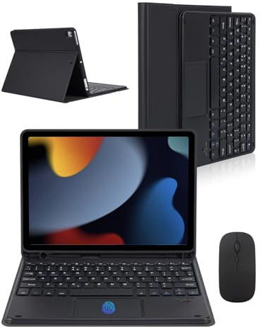 Nsyee Touchpad Keyboard Case with Mouse for iPad 9th/8th/7th, Air 3&Pro10.5 | UK Layout Detachable Touchpad Keyboard Folio Cover with Mouse&Pen Slot for 10.2 iPad 9th/8th/7th, Air 3 2019, 10.5 Pro 2017