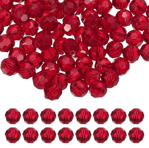 PATIKIL 10mm Round Crystal Beads 100 Pcs Glass Faceted Beads, Red | Loose Spacer Bead for Jewelry Making Bracelet Necklace Earrings Wind Chimes Craft