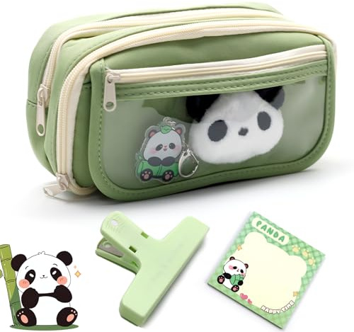 SI SEN Panda-Federmäppchen mit Großem Fassungsvermögen, Panda-Bleistifttasche, für Mädchen, Jungen, Teenager - Grün