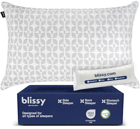 BLISSY Adjustable Memory Foam Pillow for Sleeping (Queen Size) - Cooling Gel Pillows for Side Sleepers with Shredded Foam for Customizable Loft - CertiPUR-US & Oeko-TEX
