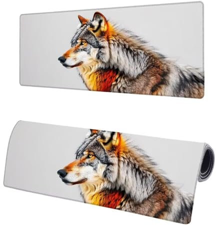Gaming Mauspad XXL 1200x600x3mm, Grau Mousepad Groß, Mauspad Wolf mit Vernähte Kanten, WassXerdicht Anti-Rutsch Mouse Pad Schreibtisch Unterlegmatte, Verbessert Präzision und Geschwindigkeit I-3