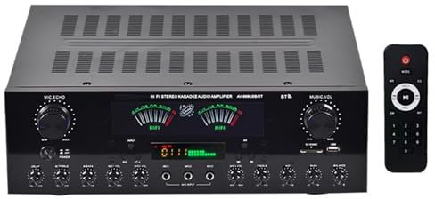 7 Channel Stereo Audio Amplifier with Bluetooth 5.2, 1200W Power, LCD Display, Remote Control, USB/SD/RCA/MIC Inputs for Home Theater and Karaoke