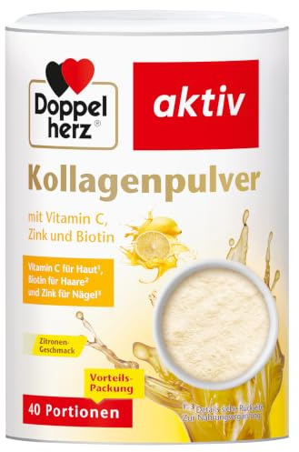 Doppelherz Kollagenpulver Zitrone | mit Vitamin C, Zink und Biotin, 5000 mg Kollagenhydrolysat je 7,5 g Pulver, 40 Portionen