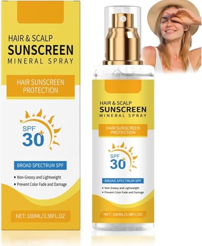 Hair & Scalp Sunscreen, UV Hair Scalp Sun Protection Spray, Scalp Protection Mineral Spray SPF 30+, Non-Greasy Uv Protection, Prevent Hair Color Fade/Dryness, Suitable For Hiking/Beach/Running (1)