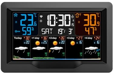 SgyGlyn Digital Weather Clock, with Colork Displayindoor And Outdoor Thermometer, Humidity, Alarm Clock, Wireless Weather Station for Garden, Office and Home
