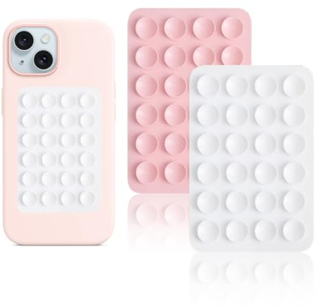 Vilbocr 2 supporti per telefono con ventosa in silicone, per tenere le mani libere, con specchio, supporto per cellulare, video Tiktok e selfie (bianco, rosa chiaro)