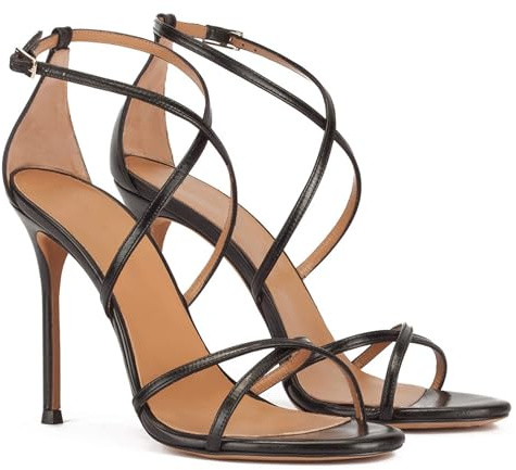 Sandali Con Tacco Alto e Cinturini da Donna,Sandali Décolleté Aperti Alla Moda Estiva Tacchi a Spillo Sexy 10 cm Scarpe Eleganti Festa con Cinturini Incrociati e da Ballo,Nero,45 EU