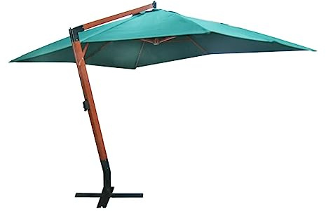 HaoChrymec Ampelschirm mit Hartholz-Mast, Polyester 250g/m², Sonnenschutz für Balkon und Terrasse, Strandschirm, Windschutz, Grün, 300 x 400 cm