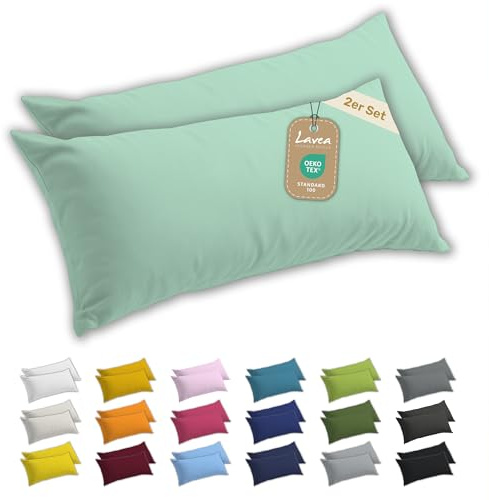 Lavea® 2er Set Seitenschläferkissen-Bezug 40x145 - Eukalyptus | 100% Baumwolle Jersey – Weiche Kissenhülle & Kopfkissenbezüge, OEKO-TEX® Standard