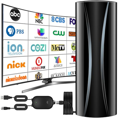 2800+ Miles TV Antenna Indoor, 360° Reception Digital Antenna for Smart TV and Old TVs, HD Antenna for Local Channels with Amplifier Signal Booster Support 4K 8K 1080p -38ft Thick Coaxial Cable