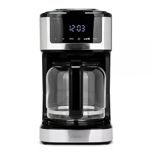 BM TOOLS Cafetière électrique programmable Livoo DOD208 15 tasses, 1,8L, filtre réutilisable, fonction programmation, Noir