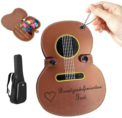 Personalisierte hölzerne Gitarren Plektrum Box -Gitarrenplektrumhalter mit eingraviertem 3 Gitarrenplektren Geschenk für Liebhaber von Akustikgitarre E-Bass Gitarre und Ukulele (Lederversion)