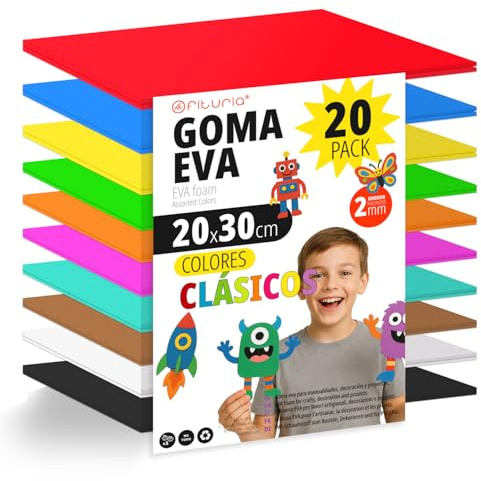 OFITURIA Set mit 20 Moosgummiplatten in klassischen Farben, Größe 20 x 30 cm, 10 Basisfarben, für Schule oder Beruf, EVA-Schaum (klassisches Sortiment)